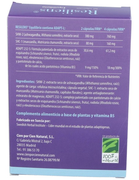 100% Natural Resiliens Equilibrio 60 Cápsulas