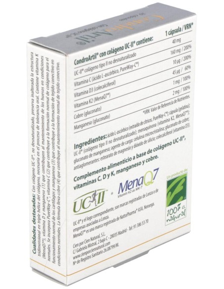 100% Natural Condroartil Con Colágeno Uc-Ii 30 Cápsulas