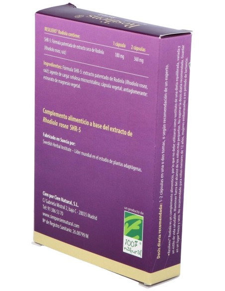 100% Natural Resiliens Rodiola 40 Cápsulas