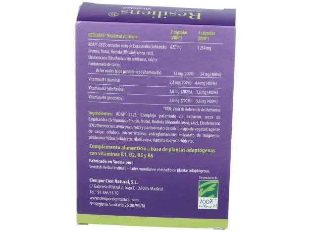 100% Natural Resiliens Vitalidad 60 Cápsulas