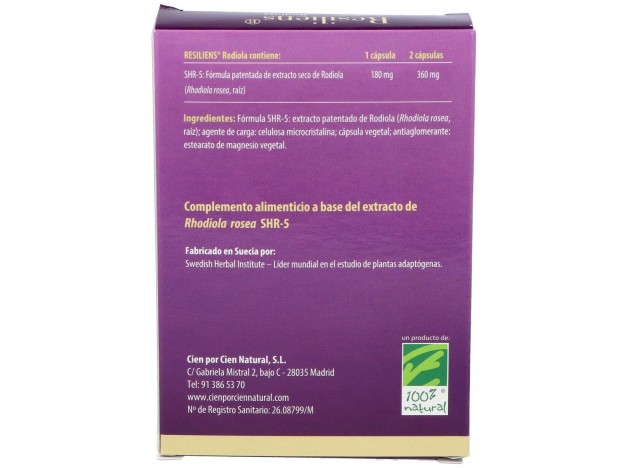 100% Natural Resiliens Rodiola 40 Cápsulas
