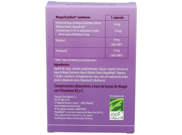 100% Natural Maquiconfort 30 Cápsulas Vegetales