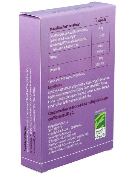 100% Natural Maquiconfort 30 Cápsulas Vegetales