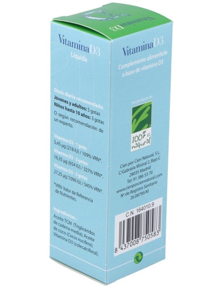 100% Natural Vitamina D3 Líquida 50Ml