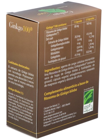 100% Natural Ginkgo 60Cáps