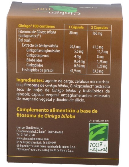 100% Natural Ginkgo 60Cáps