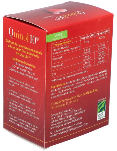 100% Natural Quinol 10 90Cápsulas De 50Mg De Ubiquinol
