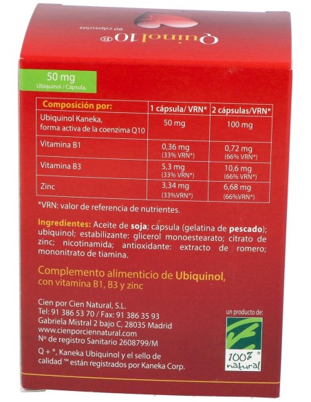 100% Natural Quinol 10 90Cápsulas De 50Mg De Ubiquinol