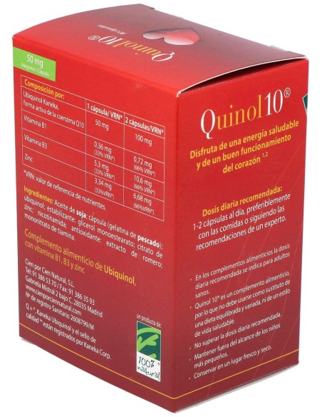 100% Natural Quinol 10 90Cápsulas De 50Mg De Ubiquinol