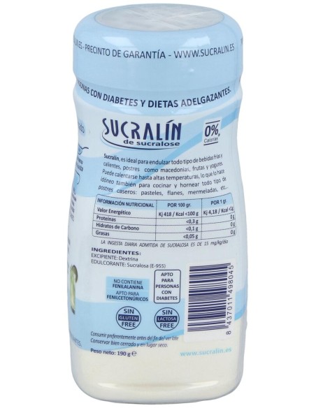 Sucralin De Sucralosa Endulzante Granulado 190 G