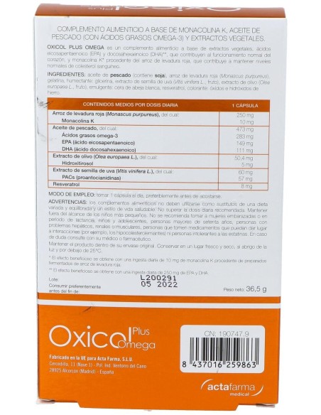 Oxicol Plus Omega, 30 Cápsulas Blandas