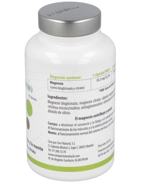 100% Natural Magnesio 90 Cápsulas