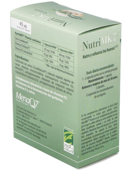 100% Natural Nutrimk7 Huesos 60 Cápsulas Gelatina