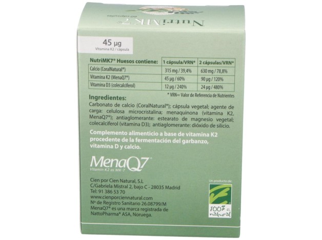 100% Natural Nutrimk7 Huesos 60 Cápsulas Gelatina