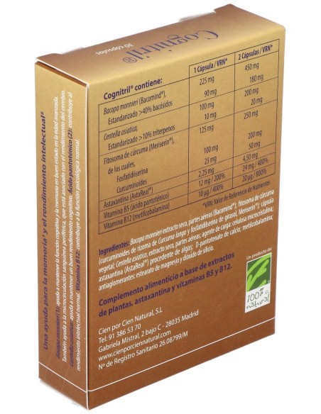 100% Natural Cognitril 30 Cápsulas