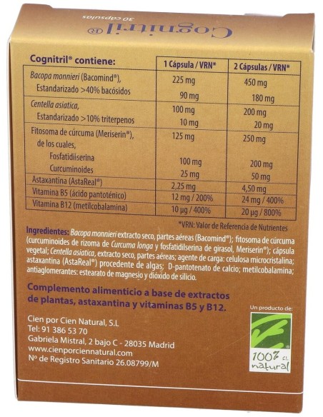 100% Natural Cognitril 30 Cápsulas