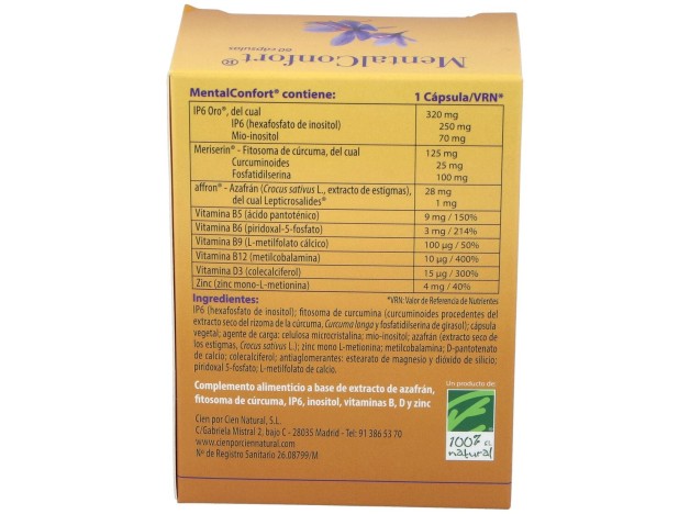 100% Natural Mentalconfort 60 Cápsulas Vegetales
