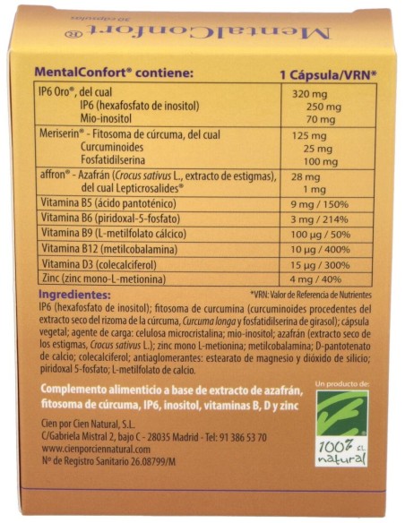 100% Natural Mentalconfort 30Cáps