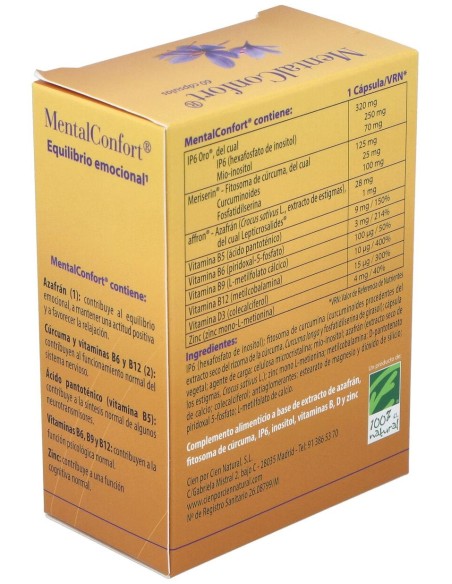 100% Natural Mentalconfort 60 Cápsulas Vegetales