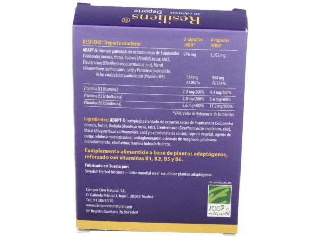 100% Natural Resiliens Deporte 30 Cápsulas