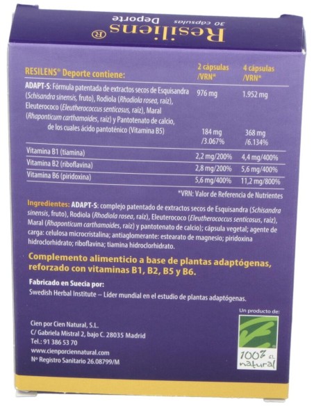 100% Natural Resiliens Deporte 30 Cápsulas