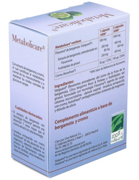 100% Natural Metabolicare 60Caps