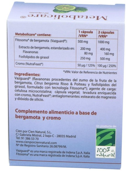 100% Natural Metabolicare 60Caps