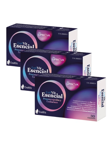 Exelvit Esencial Preconcepción y Embarazo ¡Triplo! 3 x 30 Cápsulas