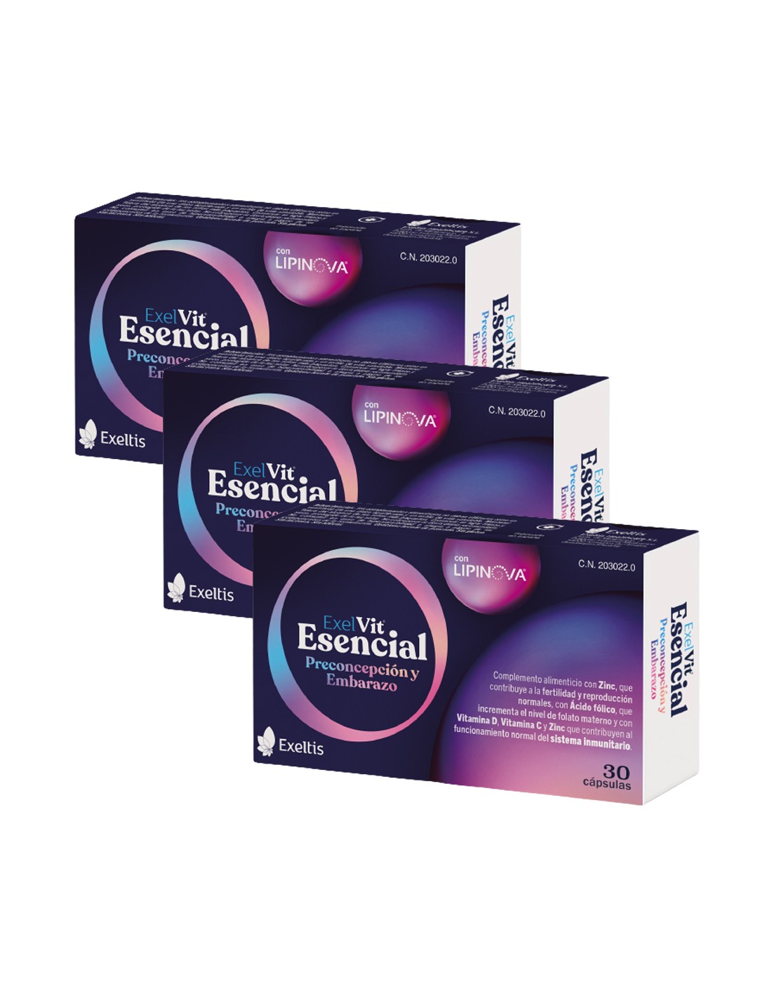 Exelvit Esencial Preconcepción y Embarazo Triplo 90 cápsulas - Farmacia  Chamberí