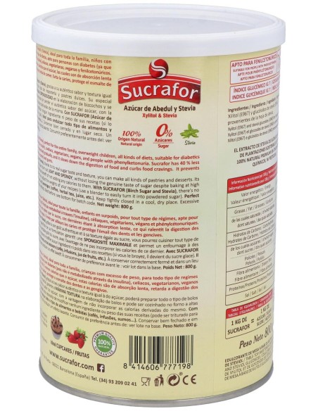 Sucrafor (Azucar De Abedul Y Stevia) 800Gr