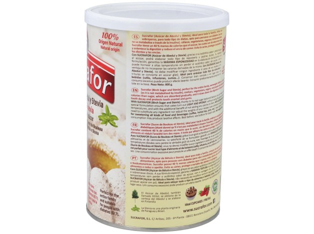 Sucrafor (Azucar De Abedul Y Stevia) 800Gr