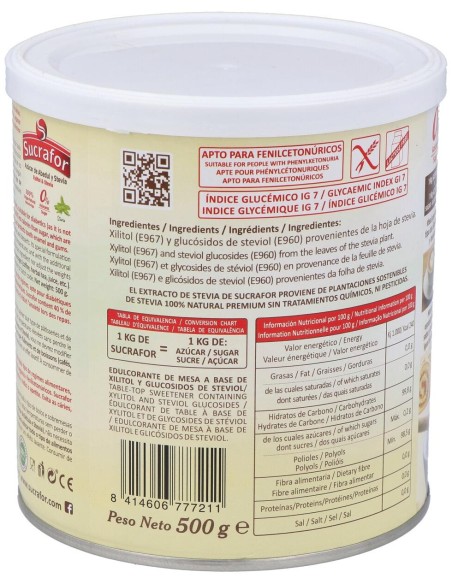 Sucrafor (Azucar De Abedul Y Stevia) 500Gr