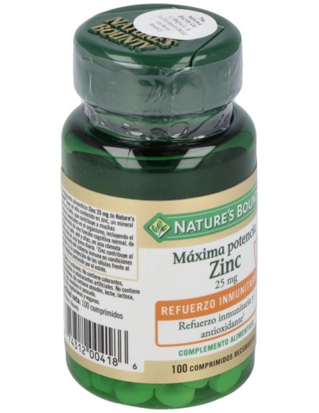 Zinc 25 Mg 100 Comprimidos Recubiertos