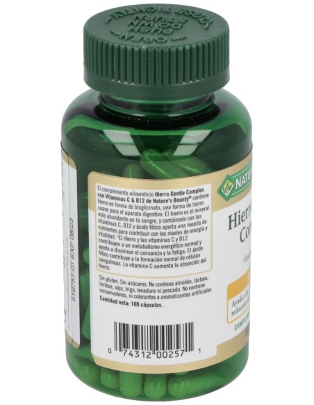 Nature'S Bounty Hierro Gentle Complex Con Vit C %26 B12 100 Cáps.