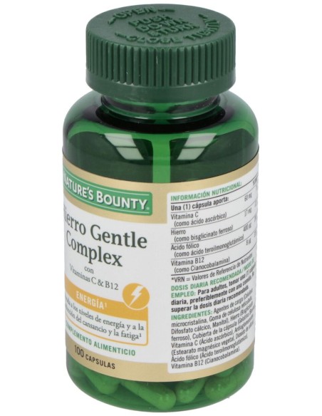 Nature'S Bounty Hierro Gentle Complex Con Vit C %26 B12 100 Cáps.
