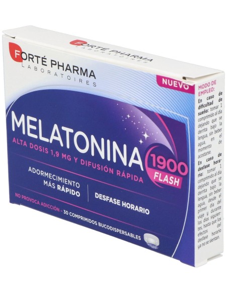 Melatonina 1900 Flash Adormecimiento Más Rápido 30 Comprimidos