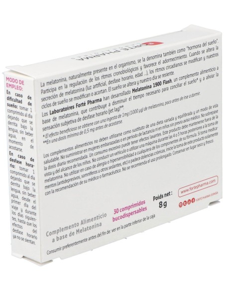 Melatonina 1900 Flash Adormecimiento Más Rápido 30 Comprimidos