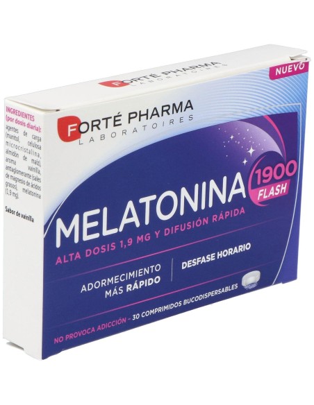 Melatonina 1900 Flash Adormecimiento Más Rápido 30 Comprimidos