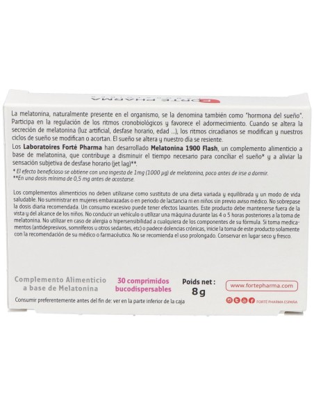 Melatonina 1900 Flash Adormecimiento Más Rápido 30 Comprimidos