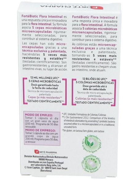 Forté Pharma Fortébiotic+ Flora Intestinal, 30 Cápsulas