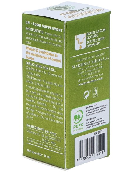 Marnys Vitamina D 2000Ui Líquida Línea Vitahelp 10Ml