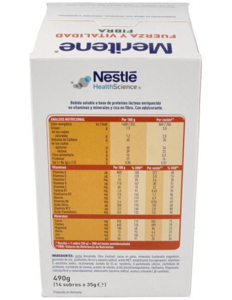 Meritene Fuerza Y Vitalidad Fibra Sabor Chocolate Batidos 14Uds