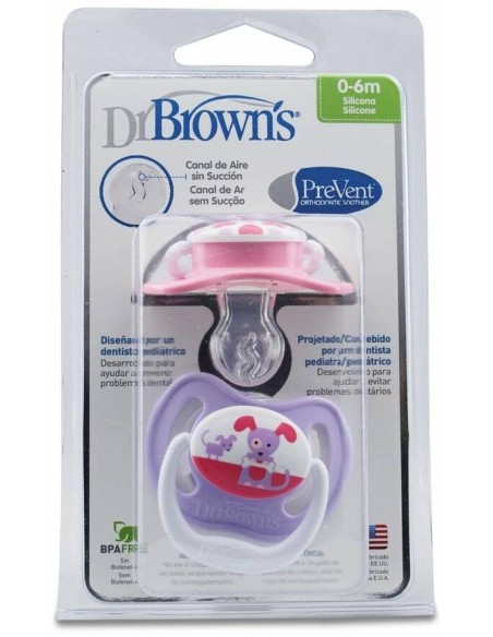 Dr. Brown'S Chupete Prevent Silicona T1 0-6 Meses, 2 Unidades