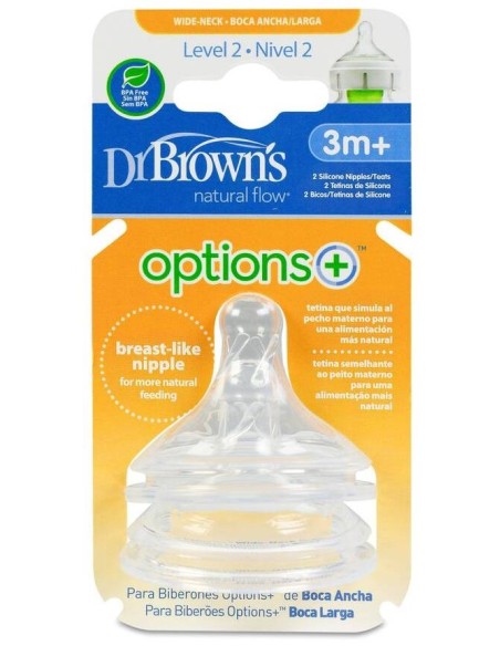 Dr. Brown'S Options+ Tetina Boca Ancha Nivel 2, 2 Uds