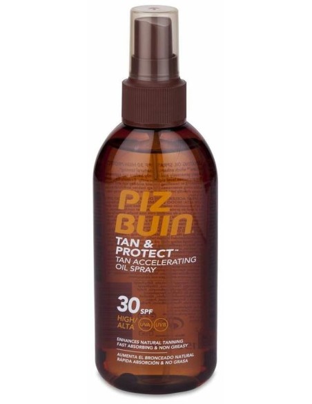 Piz Buin Tan %26 Protect Aceite En Spray Acelerador Del Bronceado Spf 30, 150 Ml