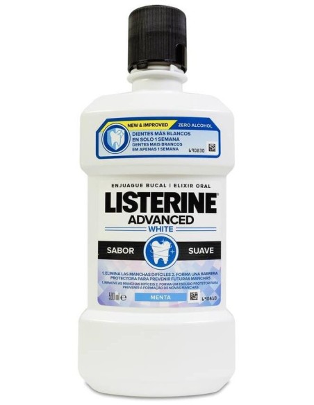 Listerine Enjuague Bucal Advanced White Sabor Suave, 500 Ml