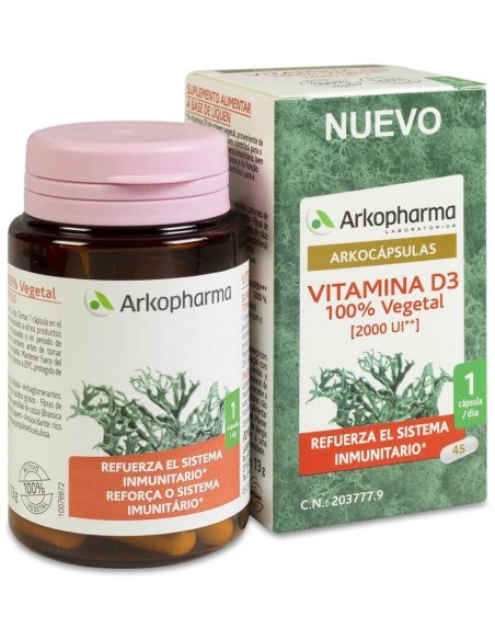 Arkopharma Arkocápsulas Vitamina D3 100 % Vegetal, 45 Cápsulas