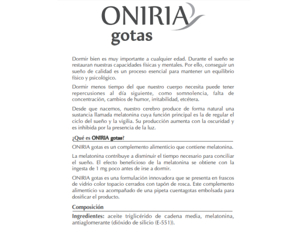 Oniria Gotas Frasco 25 ml con Melatonina