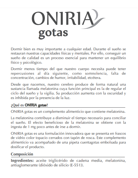 Oniria Gotas Frasco 25 ml con Melatonina