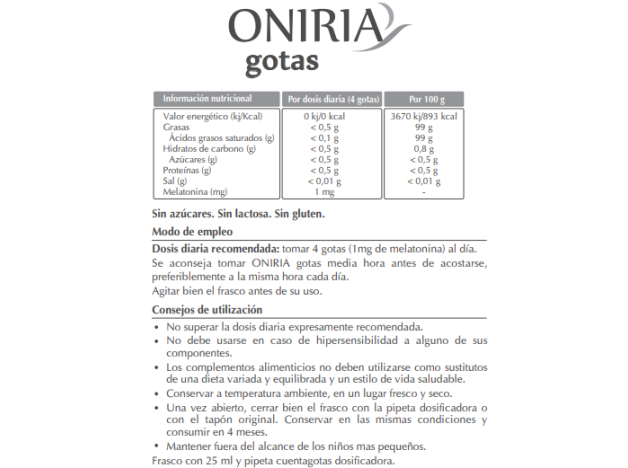 Oniria Gotas Frasco 25 ml con Melatonina